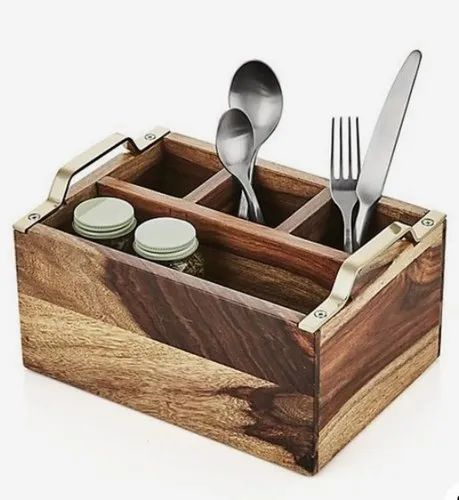 Woodee Cutlery Holder 4 Partition with Handle