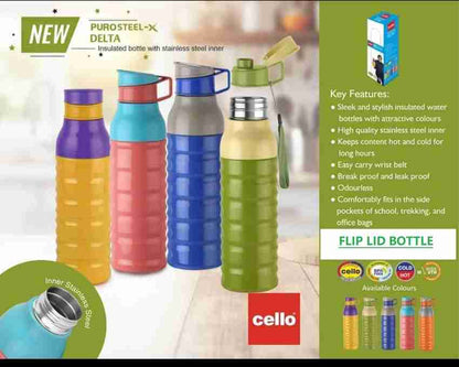 Cello Puro Steel-X Delta | Inner Steel Bottle | PU Insulation | Cold Insulated Bottle | Best Usage for Office/School/College/Gym/Picnic/Home/Fridge