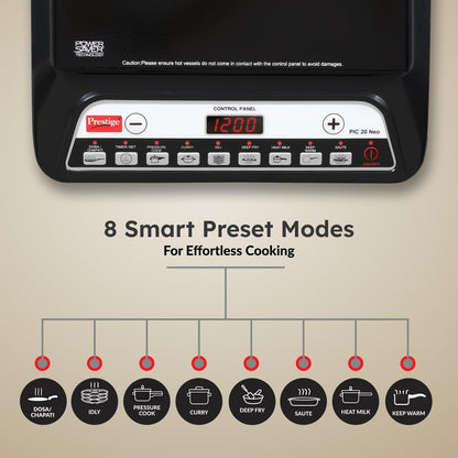 Prestige Pic 20 Neo Induction Cooktop 1600W|Indian Menu Options| Automatic Voltage Regulator