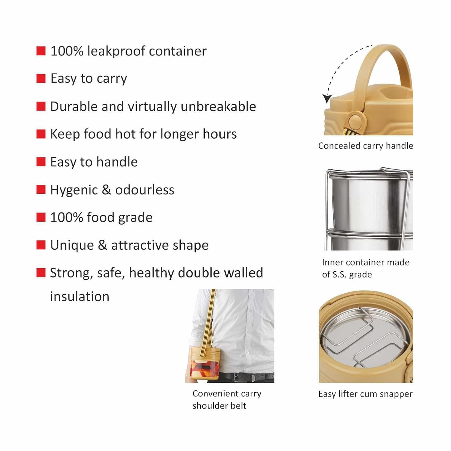 Cello Meal Kit Plastic Tiffin Box | Stainless Steel Containers 355ml Each | Leak Proof | Food Grade | Easy to Carry | Insulated Lunch Box for Office, Travelling