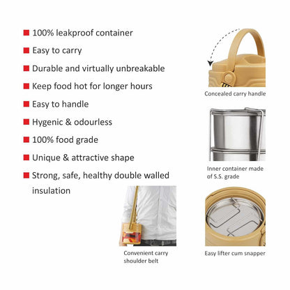 Cello Meal Kit Plastic Tiffin Box | Stainless Steel Containers 355ml Each | Leak Proof | Food Grade | Easy to Carry | Insulated Lunch Box for Office, Travelling