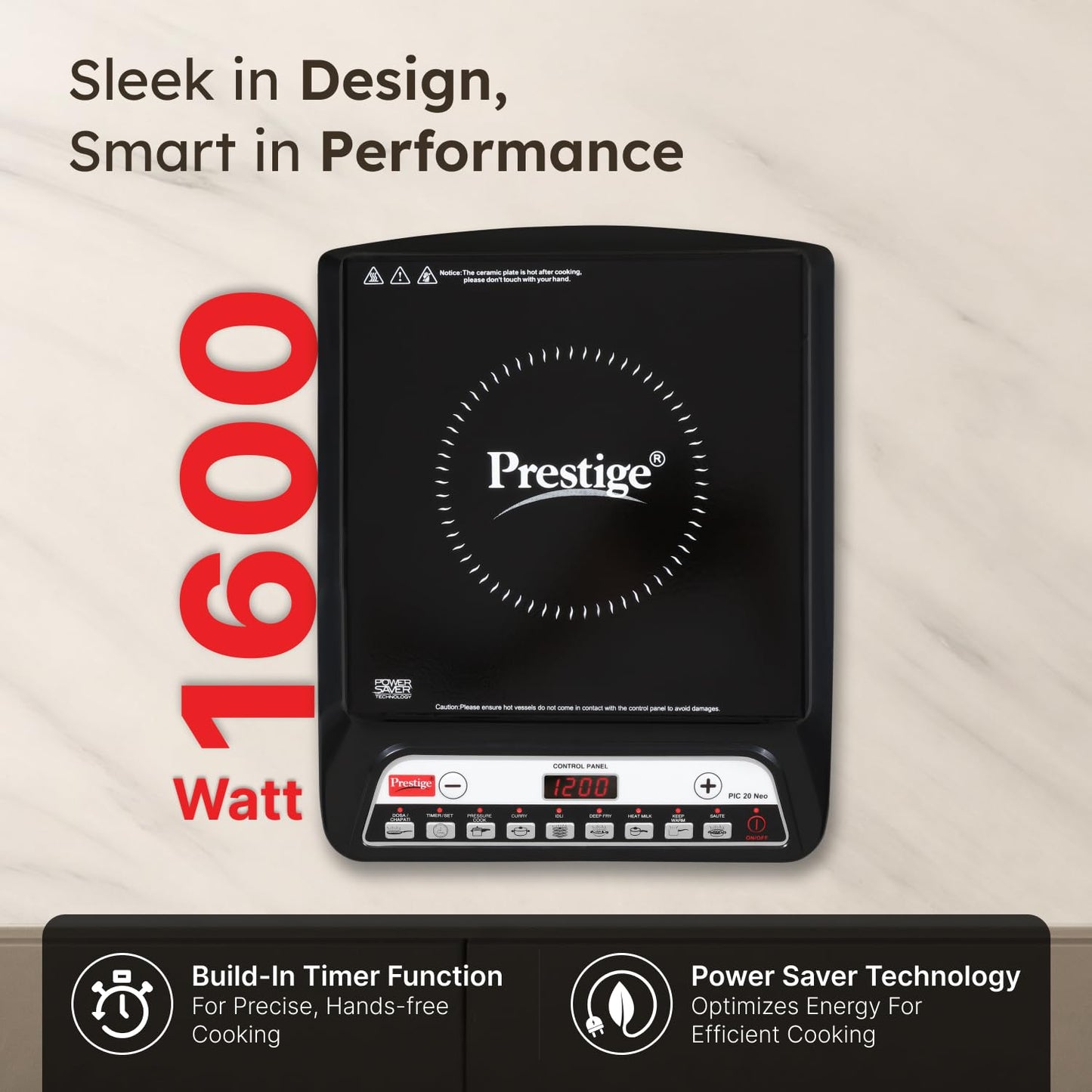 Prestige Pic 20 Neo Induction Cooktop 1600W|Indian Menu Options| Automatic Voltage Regulator