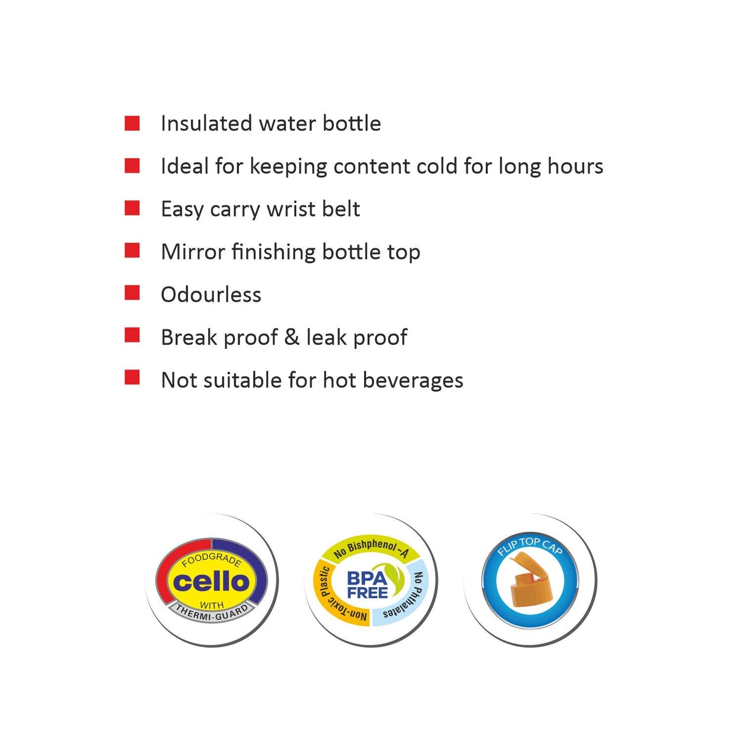 Cello Puro Gliss Insulated Water Bottle 600ml - Any Color