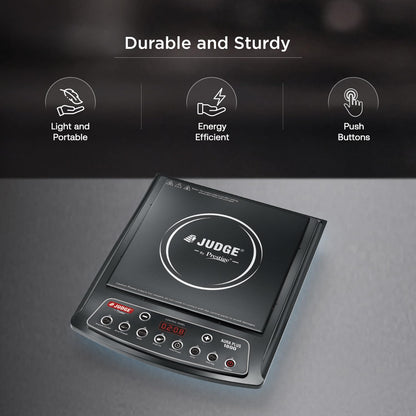 Judge By Prestige Aura Plus 1800W Multiple Indian Menu Option Induction Cooktop Black | Convenient Timer Function|Push Buttons|1 Year Warranty