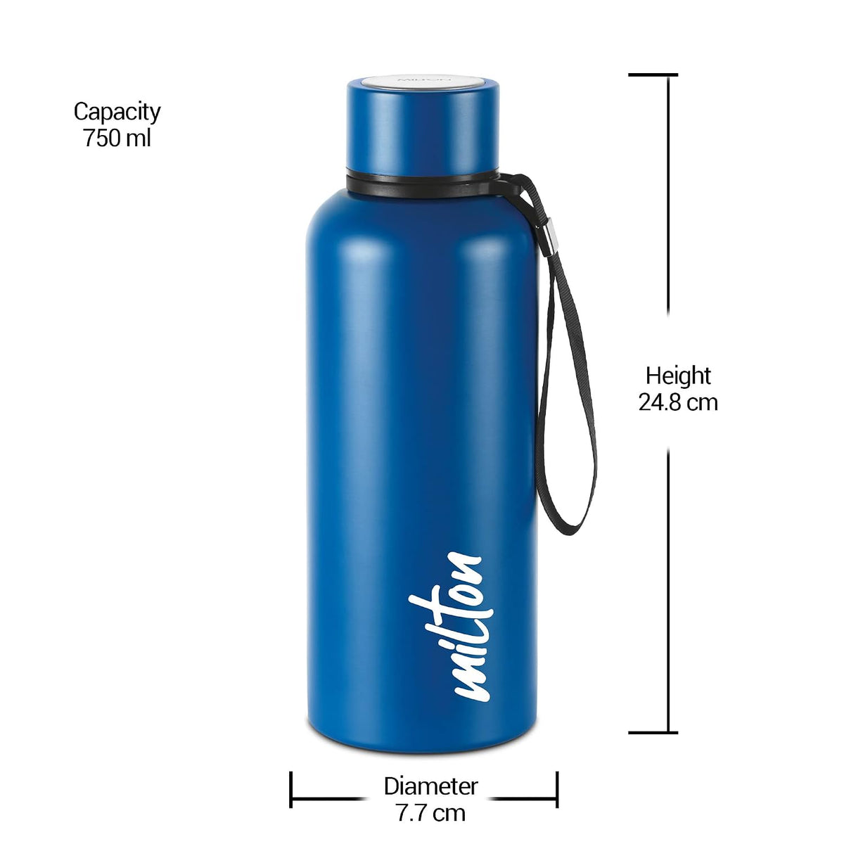 Milton Aura 750 Thermosteel Water Bottle 725 ml, 24 Hr Hot and Cold I Leak Proof Lid I Dark Blue