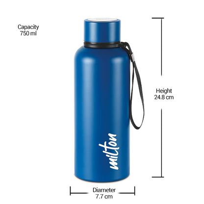 Milton Aura 750 Thermosteel Water Bottle 725 ml, 24 Hr Hot and Cold I Leak Proof Lid I Dark Blue