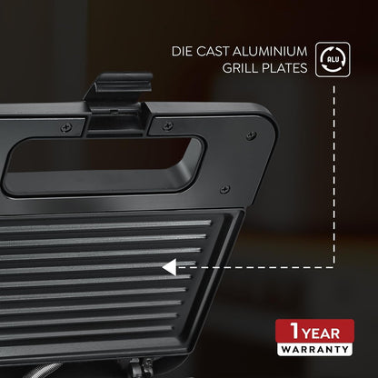 Judge by Prestige 800 Watts Sandwich Maker with Sandwich Grill / Plain Plates (03)| Power Indicators | Non-Stick Heating Plate |Heat resistant Body