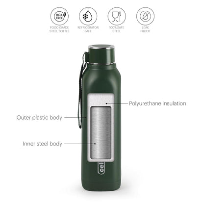 Cello Puro Steel-X Royce | Inner Steel Bottle | PU Insulation | Cold Insulated Bottle | Best Usage for Office/School/College/Gym/Picnic/Home/Fridge