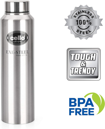 Cello Crysta Stainless Steel Single Walled Water Bottle, 1000ml