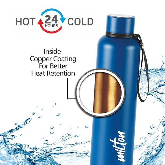 Milton Aura 750 Thermosteel Water Bottle 725 ml, 24 Hr Hot and Cold I Leak Proof Lid I Dark Blue