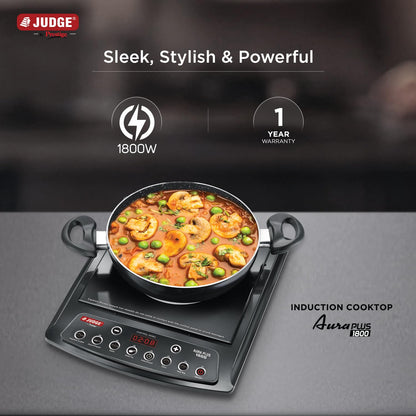 Judge By Prestige Aura Plus 1800W Multiple Indian Menu Option Induction Cooktop Black | Convenient Timer Function|Push Buttons|1 Year Warranty