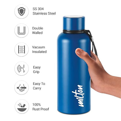 Milton Aura 750 Thermosteel Water Bottle 725 ml, 24 Hr Hot and Cold I Leak Proof Lid I Dark Blue