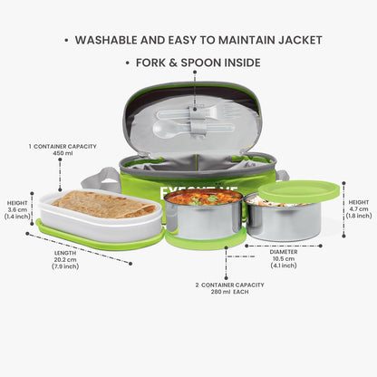 Milton Back to School Executive Lunch Box (3 Containers) + Milton Stainless Steel Aqua Water Bottle 1000 Set