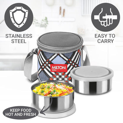 Milton Steel Treat 2 Stainless Steel Tiffin, 2 Containers, 280 ml Each with Jacket