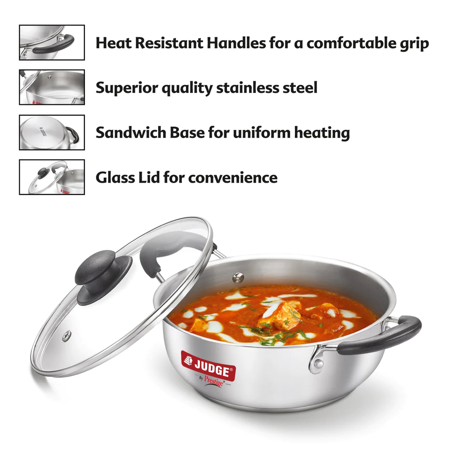 Judge by Prestige Stainless Steel Kadai with Glass Lid