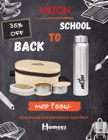 Milton Back to School Executive Lunch Box (3 Containers) + Milton Stainless Steel Aqua Water Bottle 1000 Set