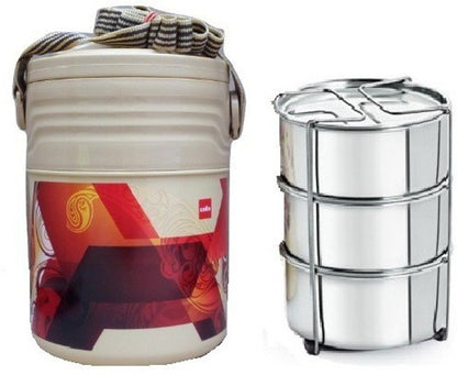 Cello Meal Kit Plastic Tiffin Box | Stainless Steel Containers 355ml Each | Leak Proof | Food Grade | Easy to Carry | Insulated Lunch Box for Office, Travelling