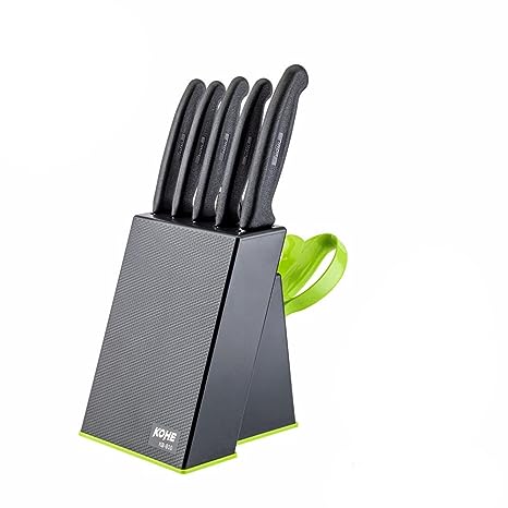 Kohe 8 PCS Stainless Steel Kitchen Knife Set with Block, Knife Holder for Kitchen, 5 Knives, 2 Peelers and 1 Scissors