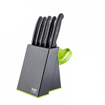 Kohe 8 PCS Stainless Steel Kitchen Knife Set with Block, Knife Holder for Kitchen, 5 Knives, 2 Peelers and 1 Scissors